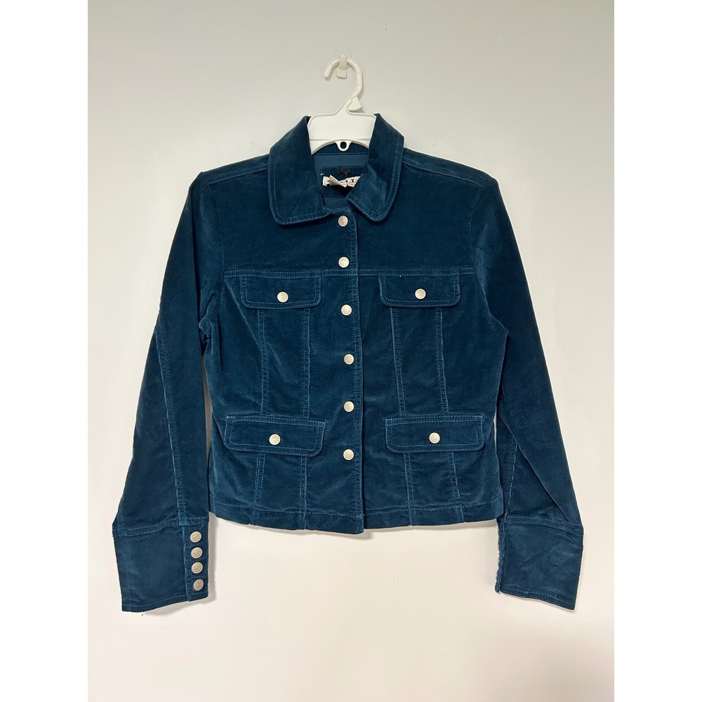 AMI Women Teal Blue Corduroy Trucker Jacket Small Button Front Utility Coat S